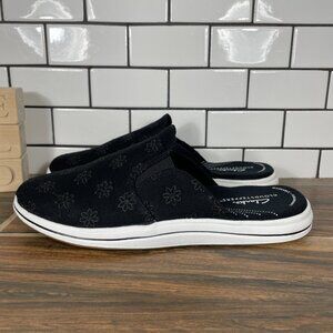 Clarks Breeze Shore Womens Size 8.5 Shoes Black Floral Canvas Slip On Mule